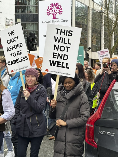 AshwellCare at a social care march with signs