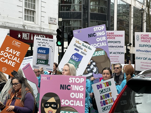 AshwellCare at a social care march with signs